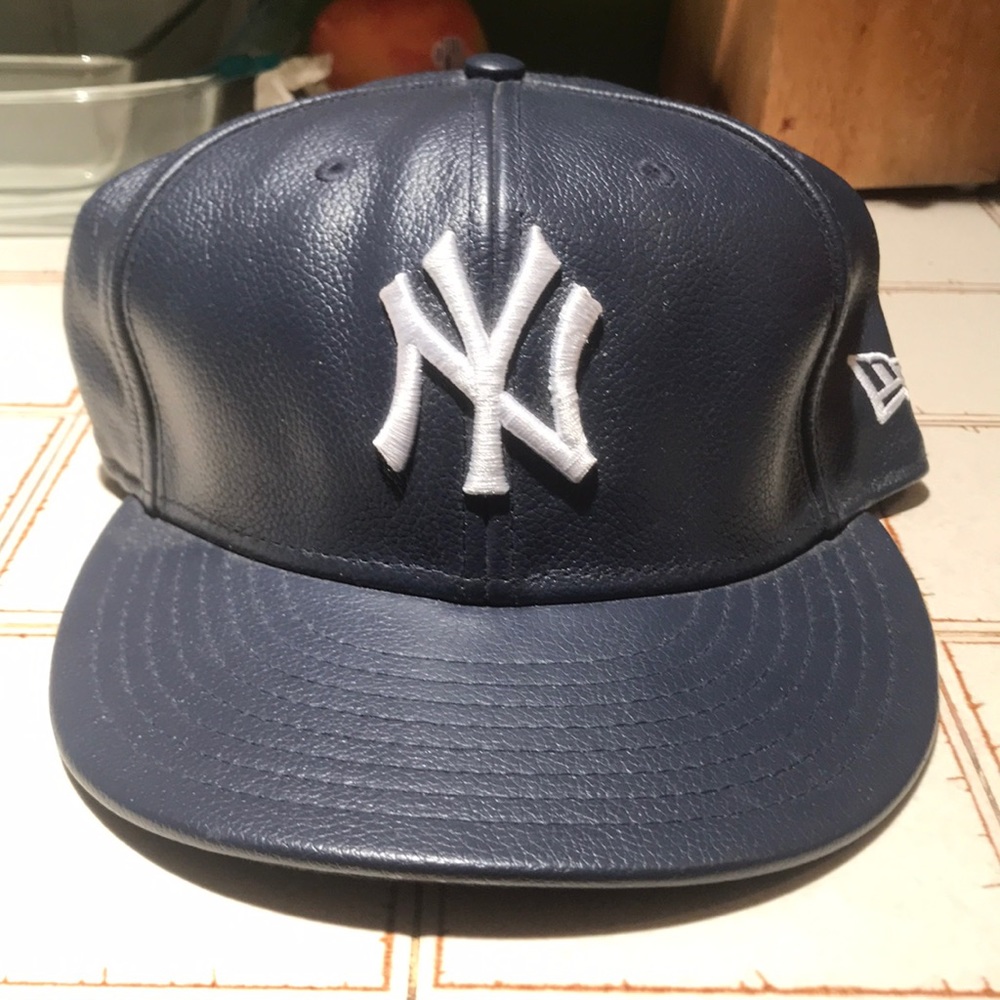 Gently worn Genuine leather New Era Yankee fitted